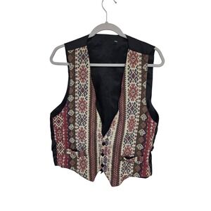 Vintage 90s Tapestry Vest Sleeveless Western Jacket Boho Aztec‎ Tribal Bohemian